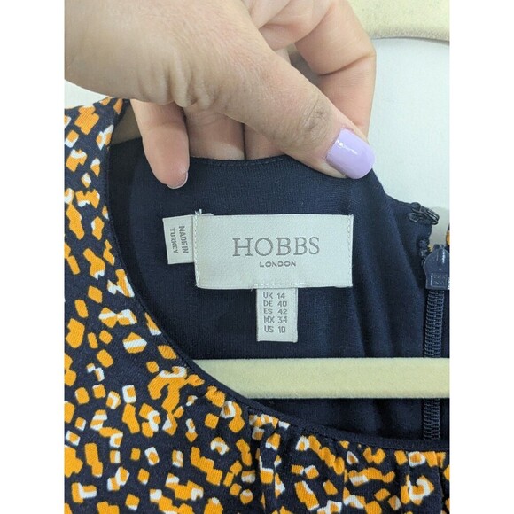 Hobbs Long Midi Samantha Dress Half Sleeve Full Pattern UK14 US M Orange Navy - Picture 6 of 13